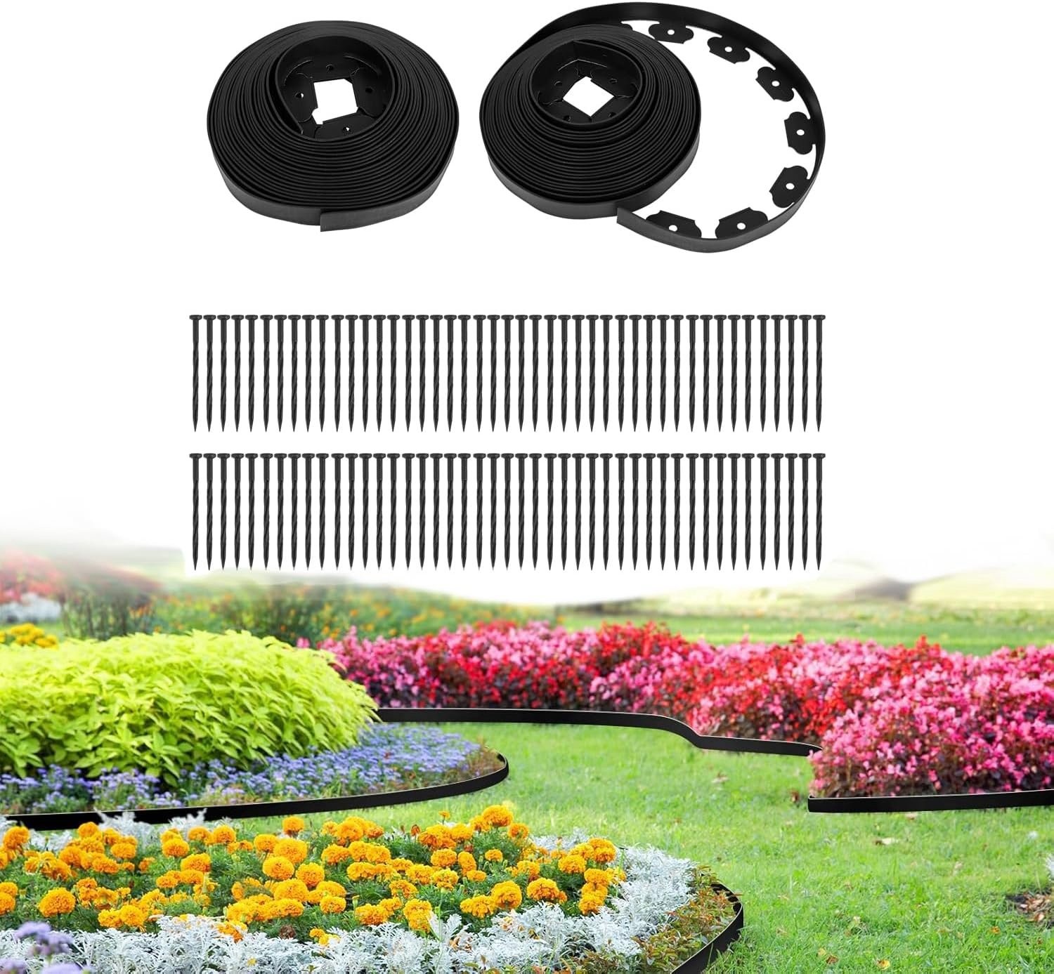 100ft,1.5in Tall Landscape Edging Kit with 90 Spikes Not Digging Edge Border