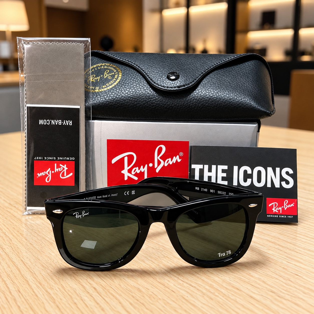 Ray-Ban RB2140 Wayfarer Sunglasses 50mm Frame Glossy Black Frame Gray Glass Lens