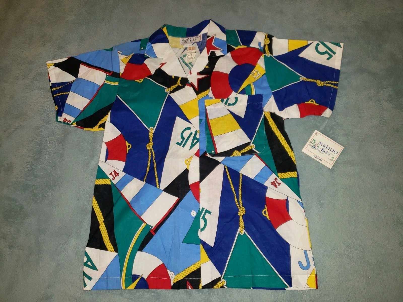 New* Vtg 1980s Camp Shirt Hawaiian Sailing Boat Nautical Cotton Womens Medium 