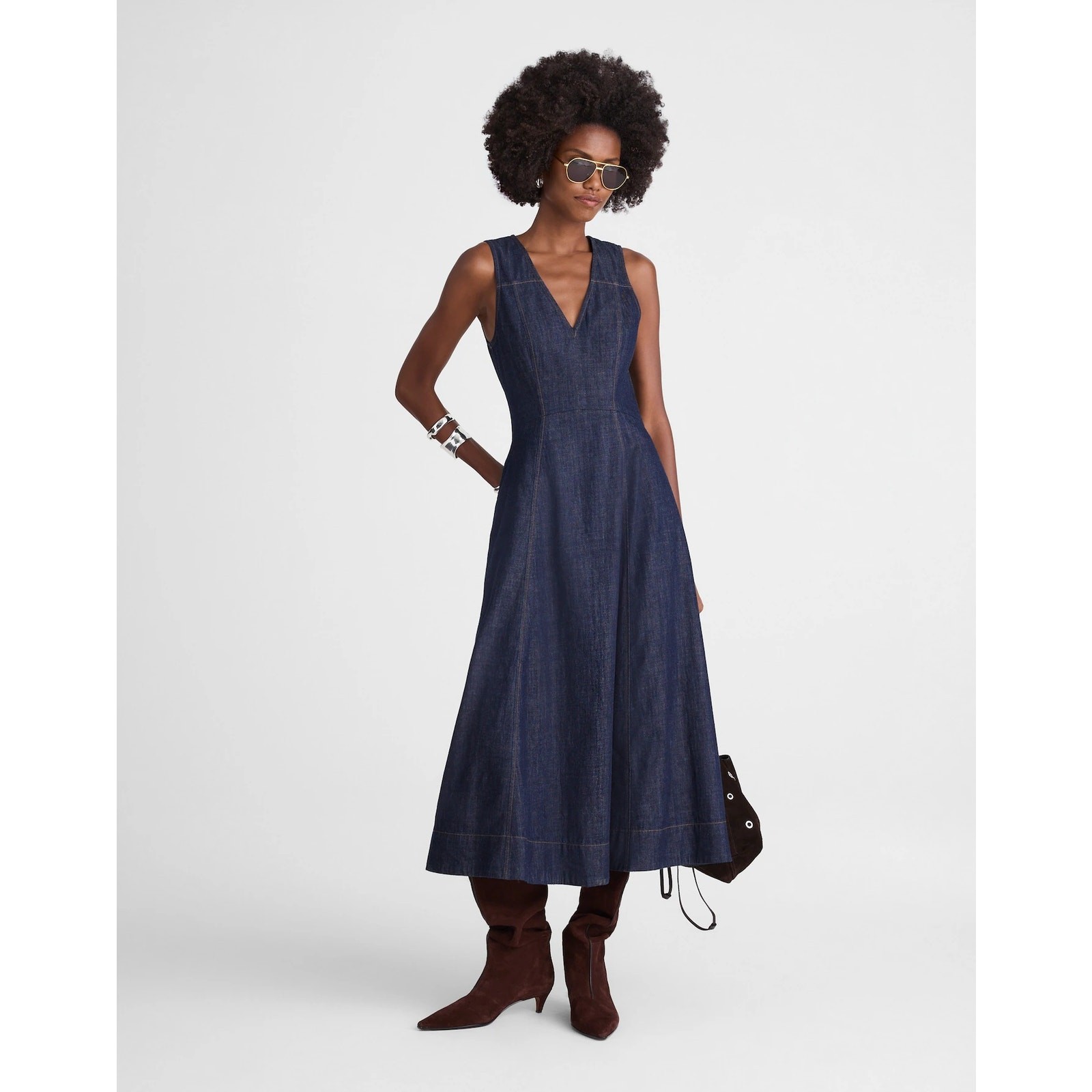NWT Madewell Denim Yana V-Neck Circle Midi Dress Size 2 NWT Madewell Denim Yana V-Neck Circle Midi Dress Size 2
