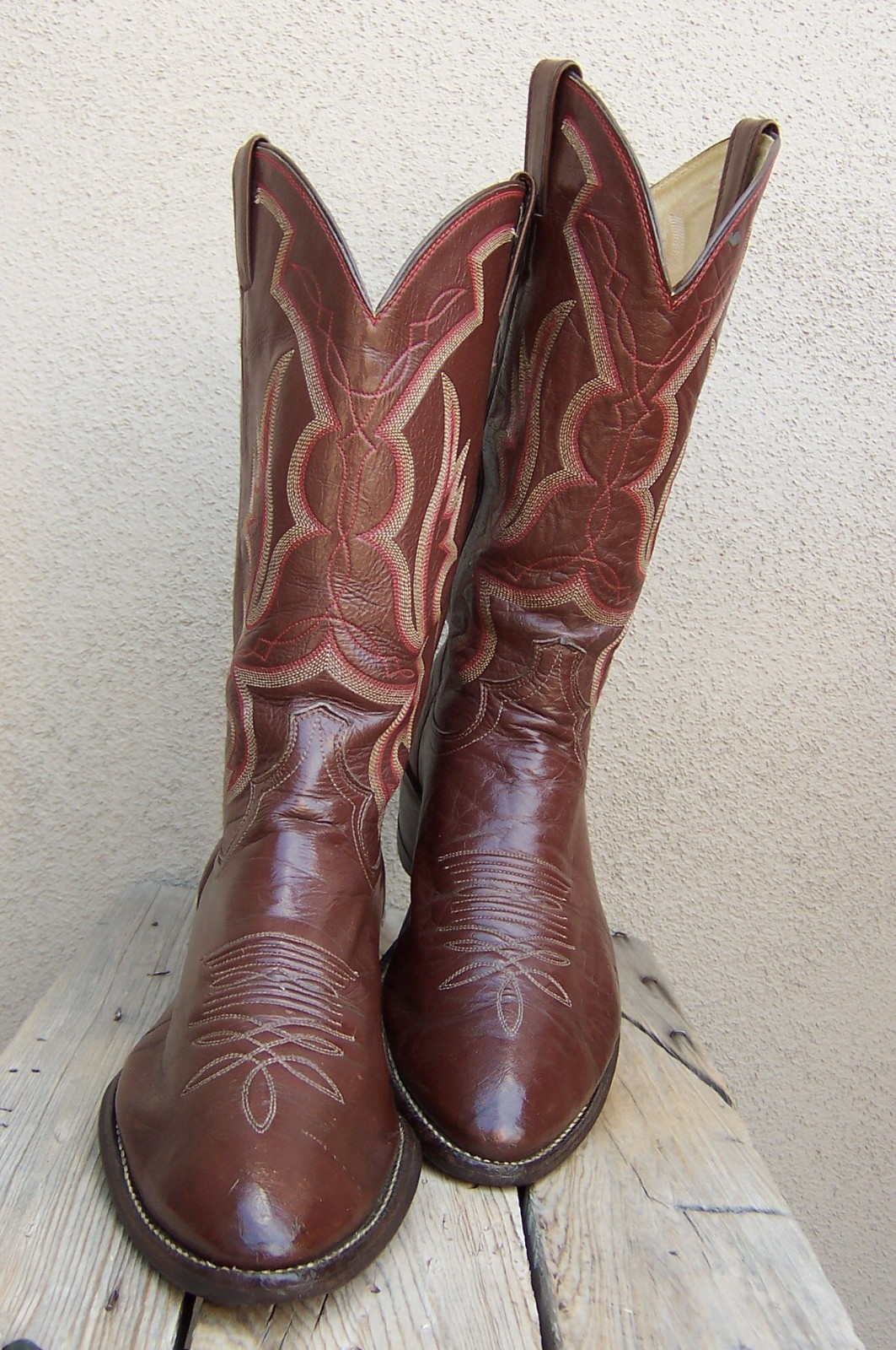 JUSTIN Mens Cowboy Western Boots Mahogany Brown Leather Ranch Riding Sz Size 10D