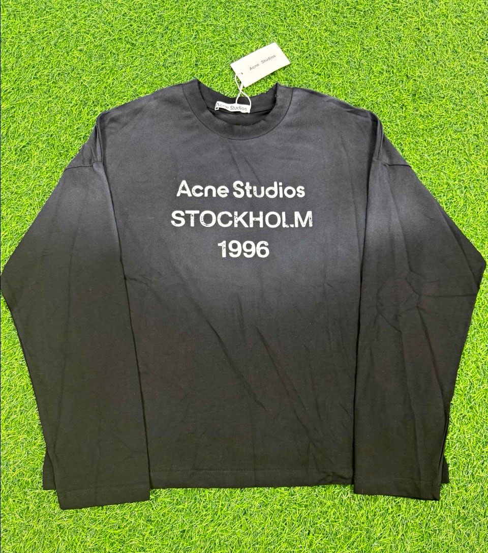 Acne Studios Men\'s Long Sleeve Graphic Logo Crew Neck T-Shirt M Black