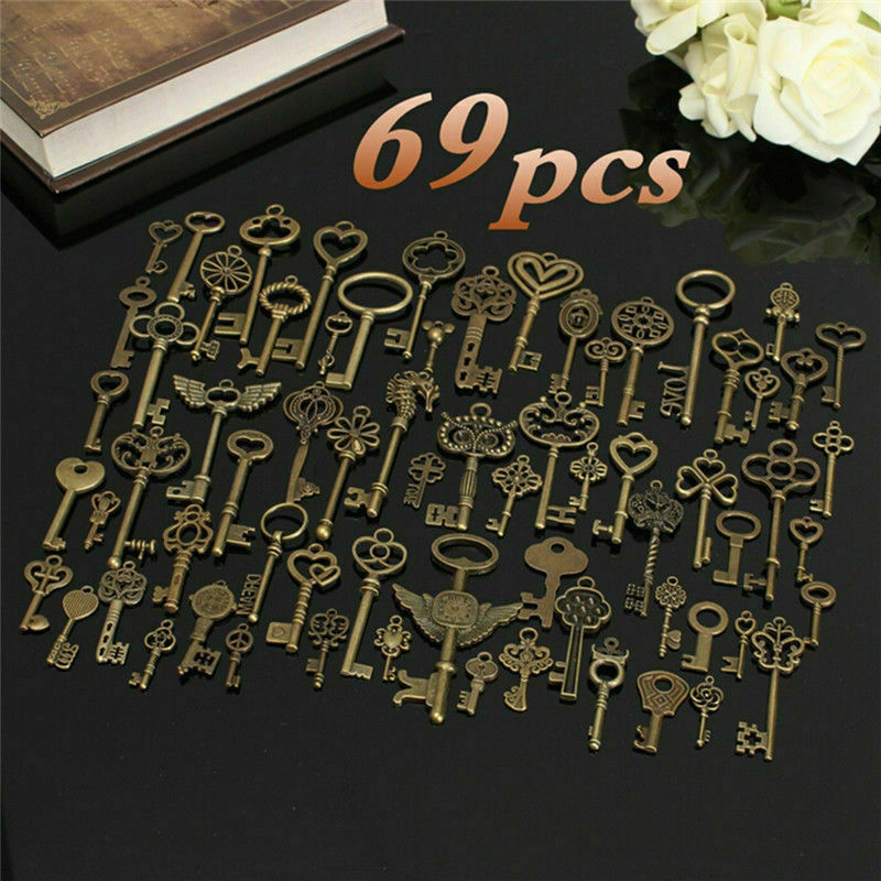 69PCS Skeleton Vintage Old Keys Multi Style Antique Bronze Lock Key New