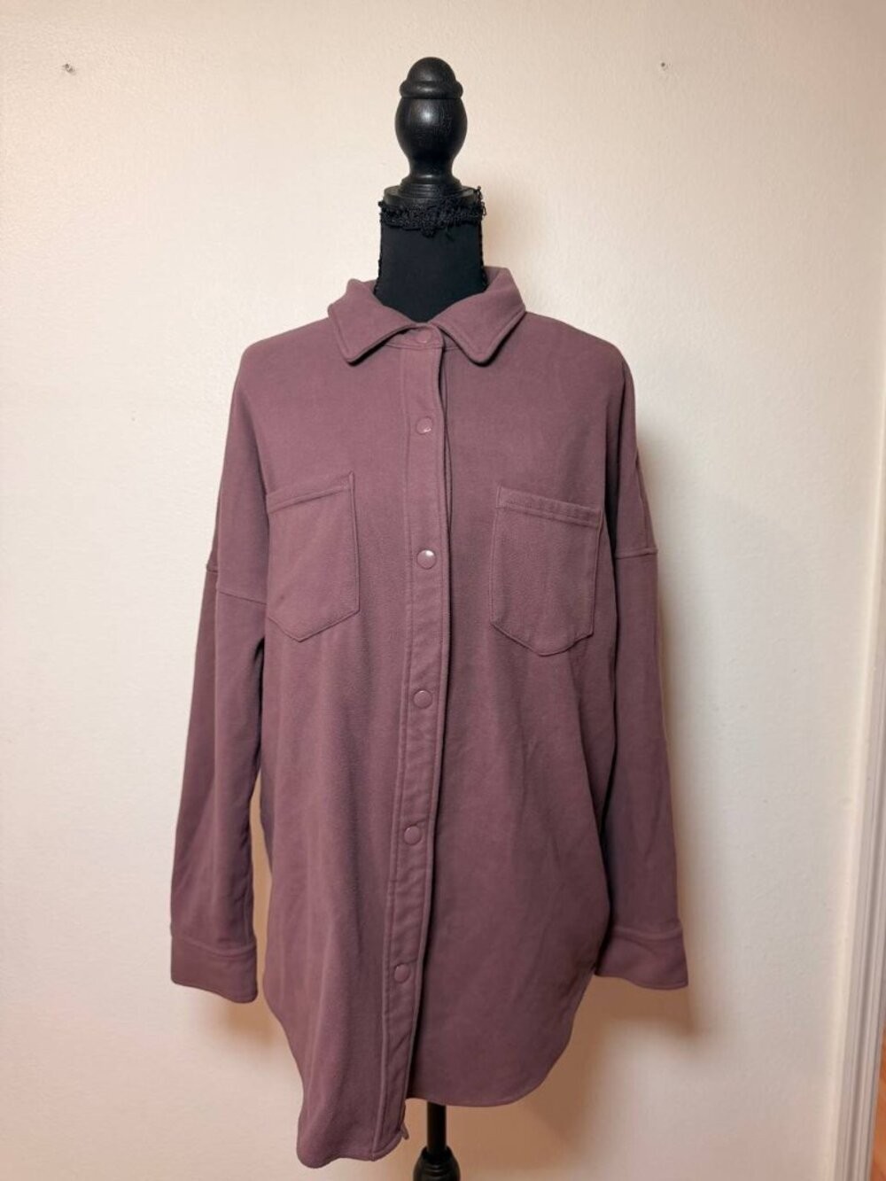 Mondetta Mauve Fleece Shacket Snap Button Cozy Jacket Style Medium