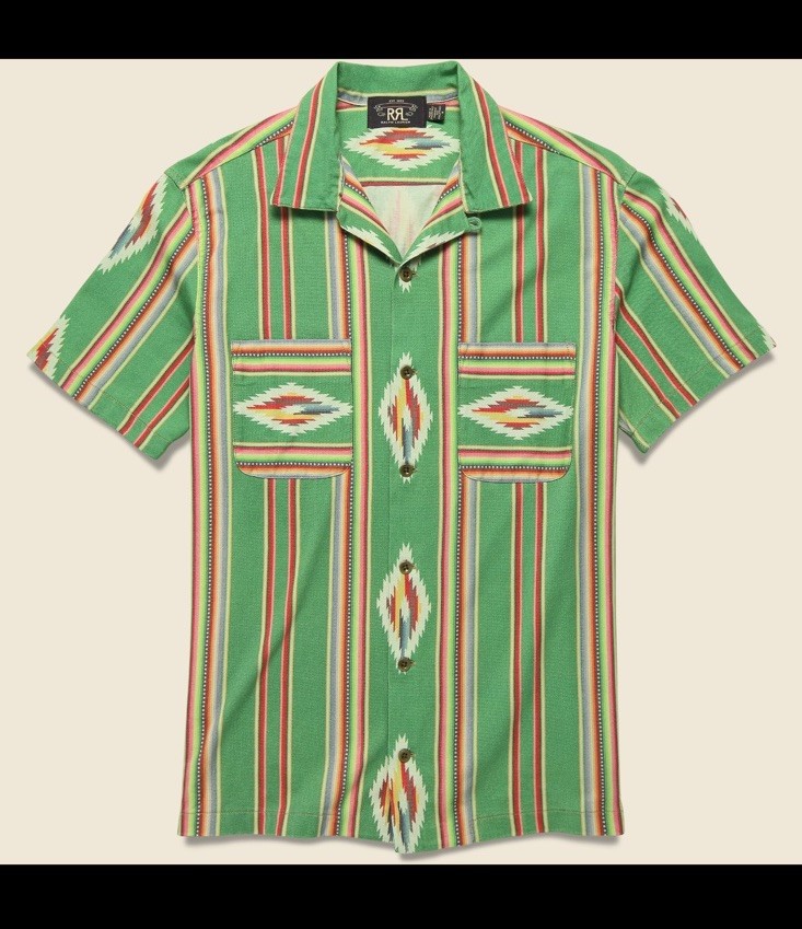 NWT RRL Double RL Jersey Camp Shirt Native Southwestern Green Men’s Size M