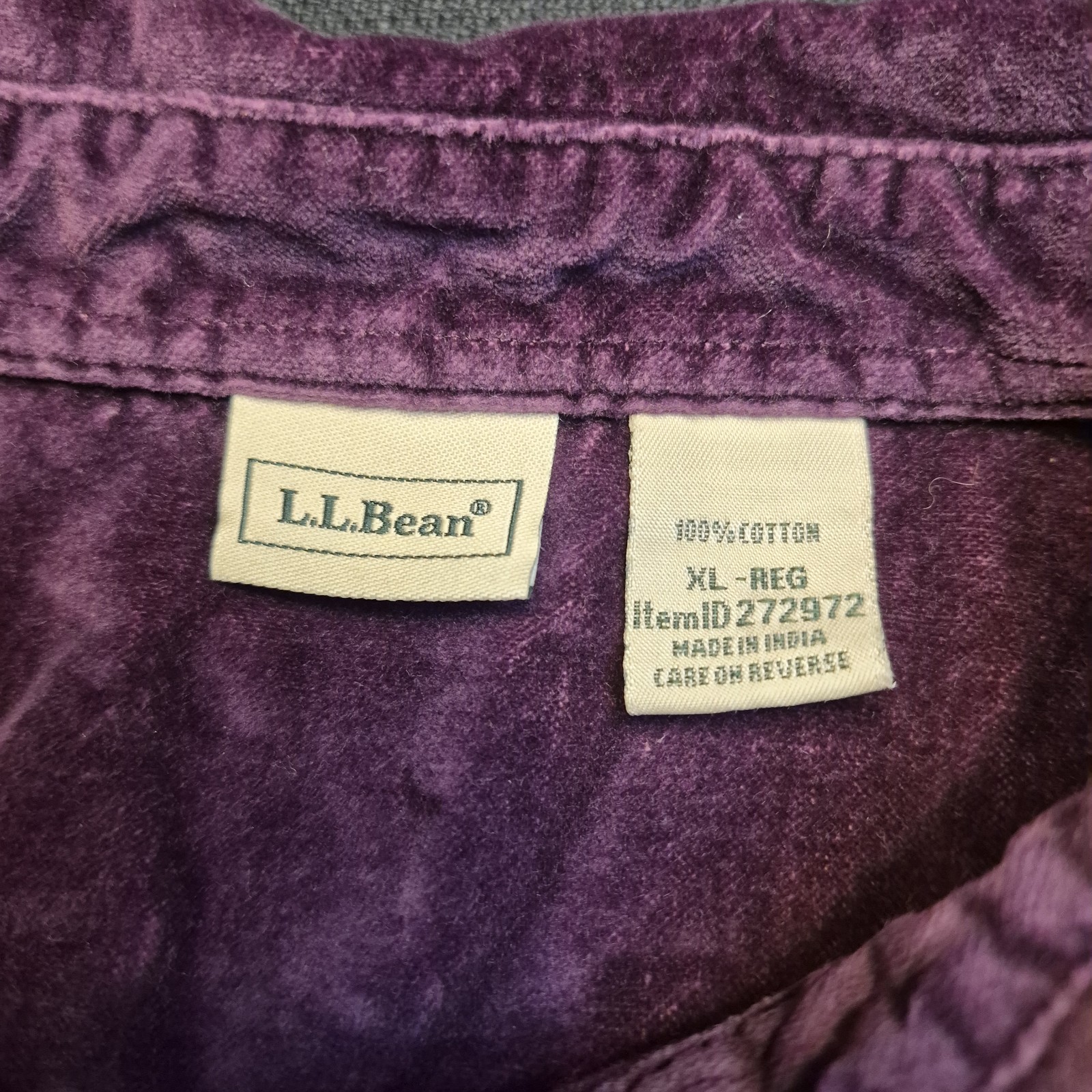 Vtg L.L. Bean Purple Velour Shirt Size XL  Ll Bean Comfy Button Up