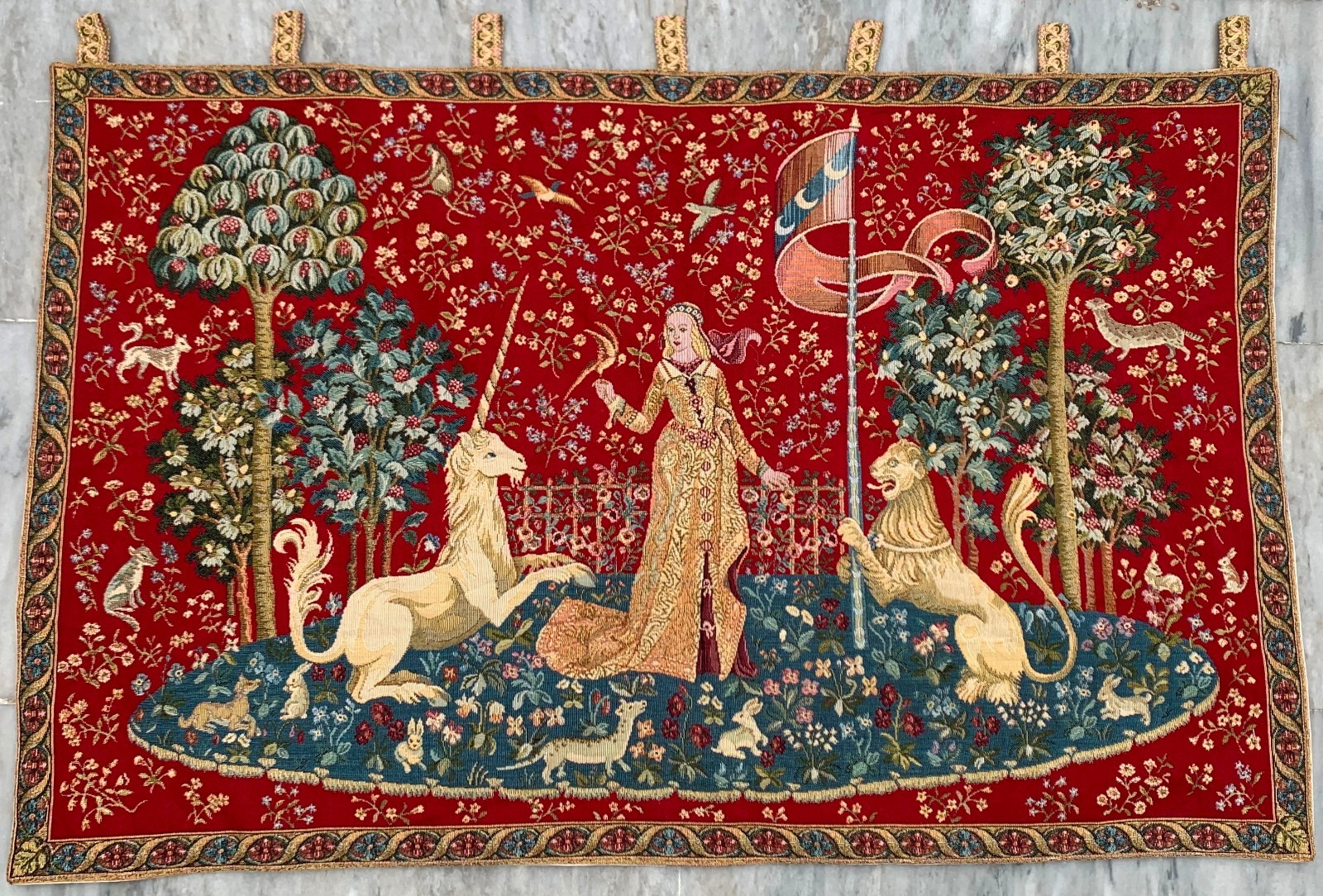 Vintage French Tapestry: Medieval Pictorial, Goblin Wall Hanging 2x3 ft