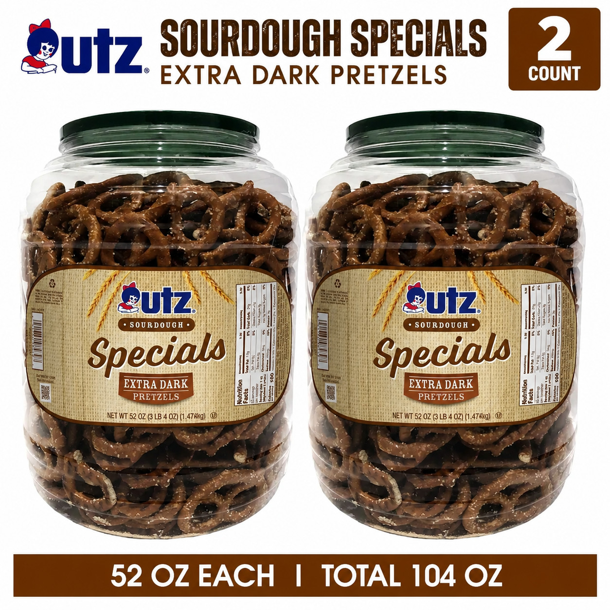 Utz Sourdough Specials Extra Dark Pretzels Barrel 104 oz Total 2 Pack Utz Sourdough Specials Extra Dark Pretzels Barrel 104 oz Total 2 Pack