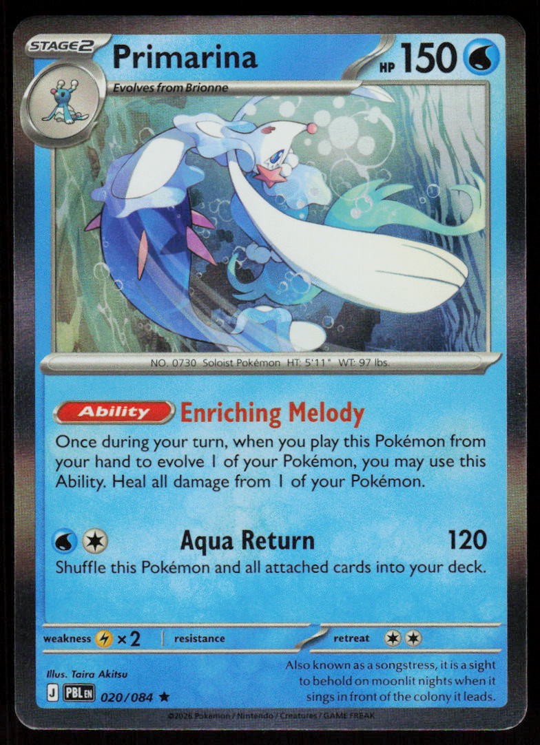 Primarina 020/084 Rare Pitch Black Pokemon Holo Near Mint