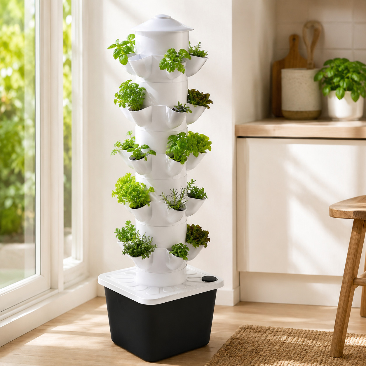30-pot Black Tower Garden Hydroponics Growing System Indoor Smart Garden system