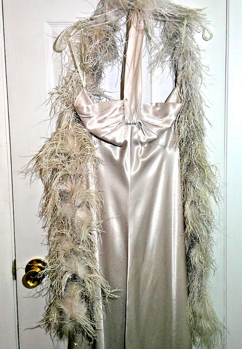 Vintage Fred Perlberg champagne Halston Dress Feather Boa Metallic Finish Vintage Fred Perlberg champagne Halston Dress Feather Boa Metallic Finish