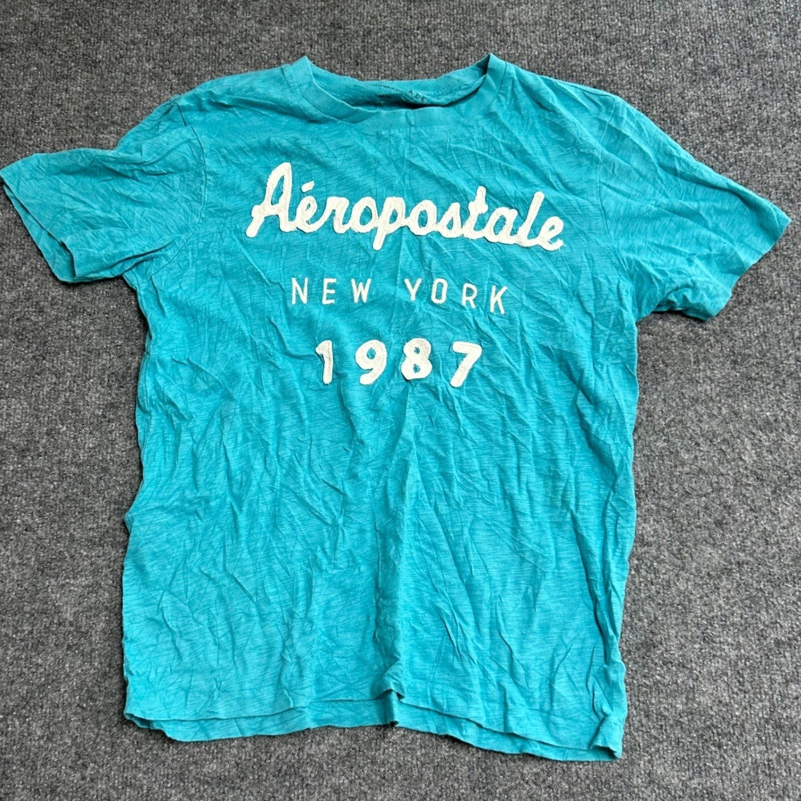 Aeropostale T-Shirt Mens Size M Turquoise Blue Graphic New York 1987 Crew Neck Aeropostale T-Shirt Mens Size M Turquoise Blue Graphic New York 1987 Crew Neck