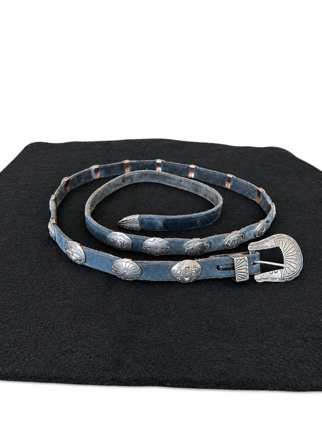 Vintage Uncle Sam Concho Belt  Native American Sterling Silver And Leather 150g