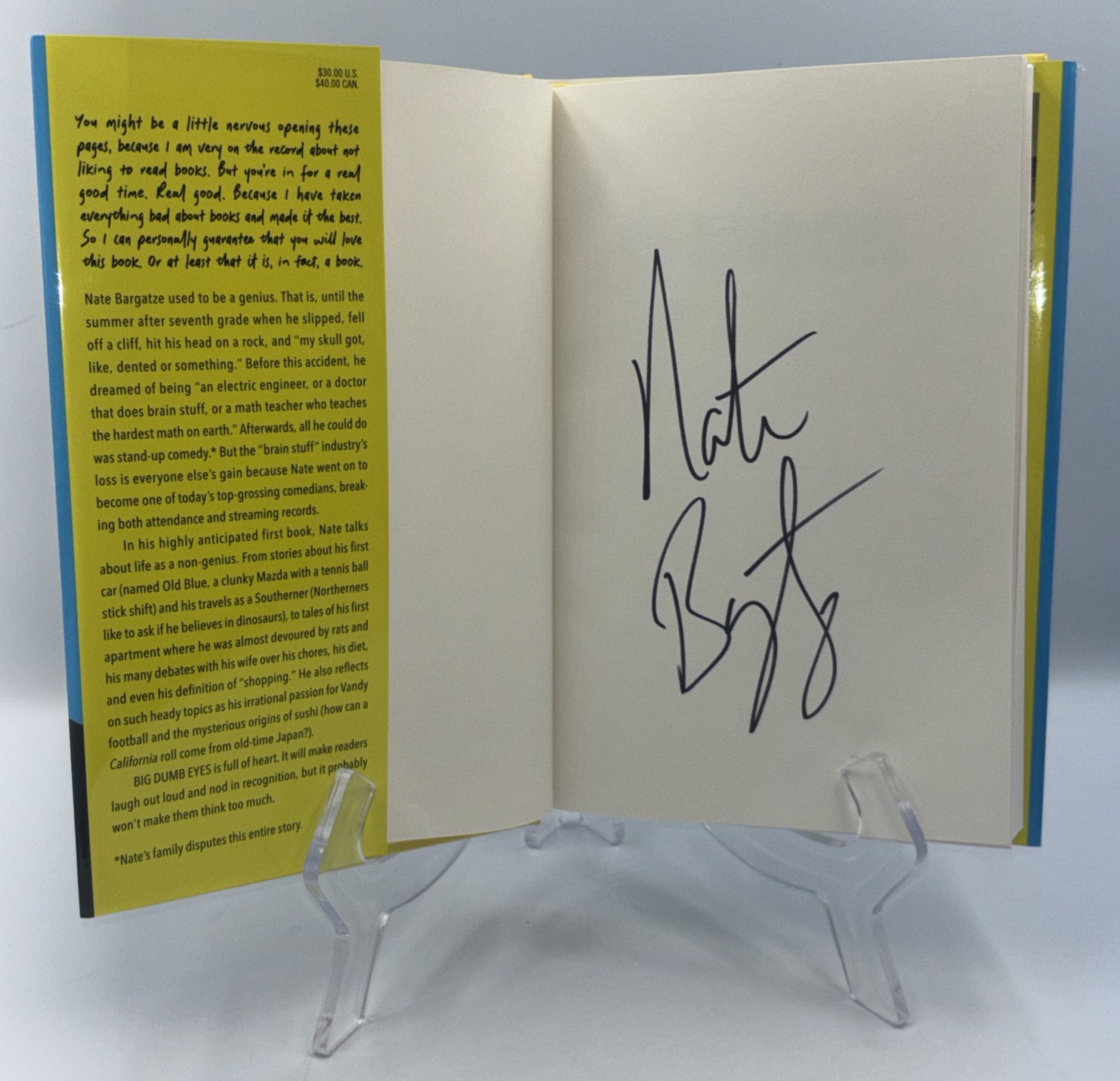 NATE BARGATZE BIG DUMB EYES COMEDY SIGNED AUTOGRAPH HC BOOK NEW 2025 IN HAND #8