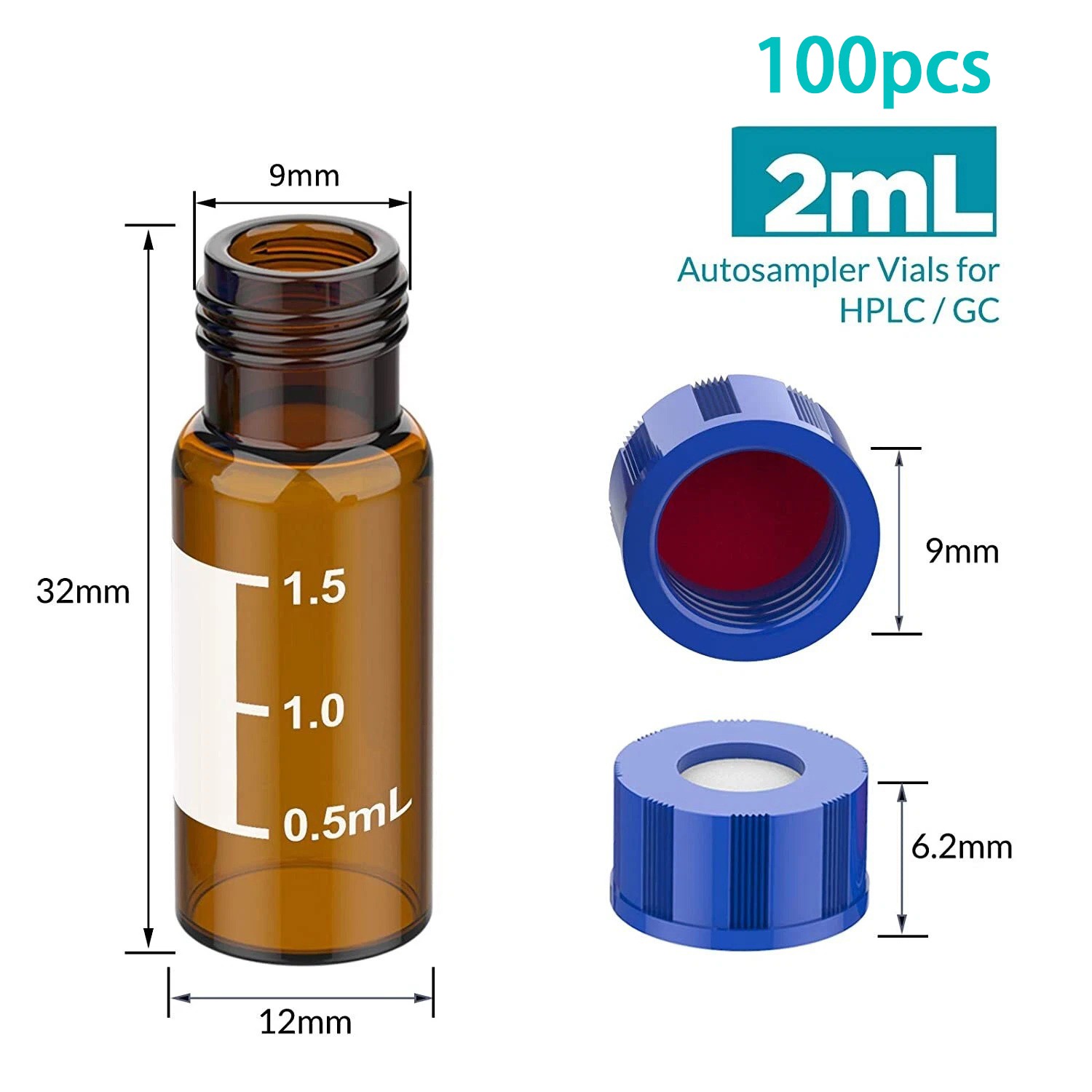 1000/4000/10000Pcs 2mL Glass vial Lab vial Autosampler Vials Sample Vials w/ Cap