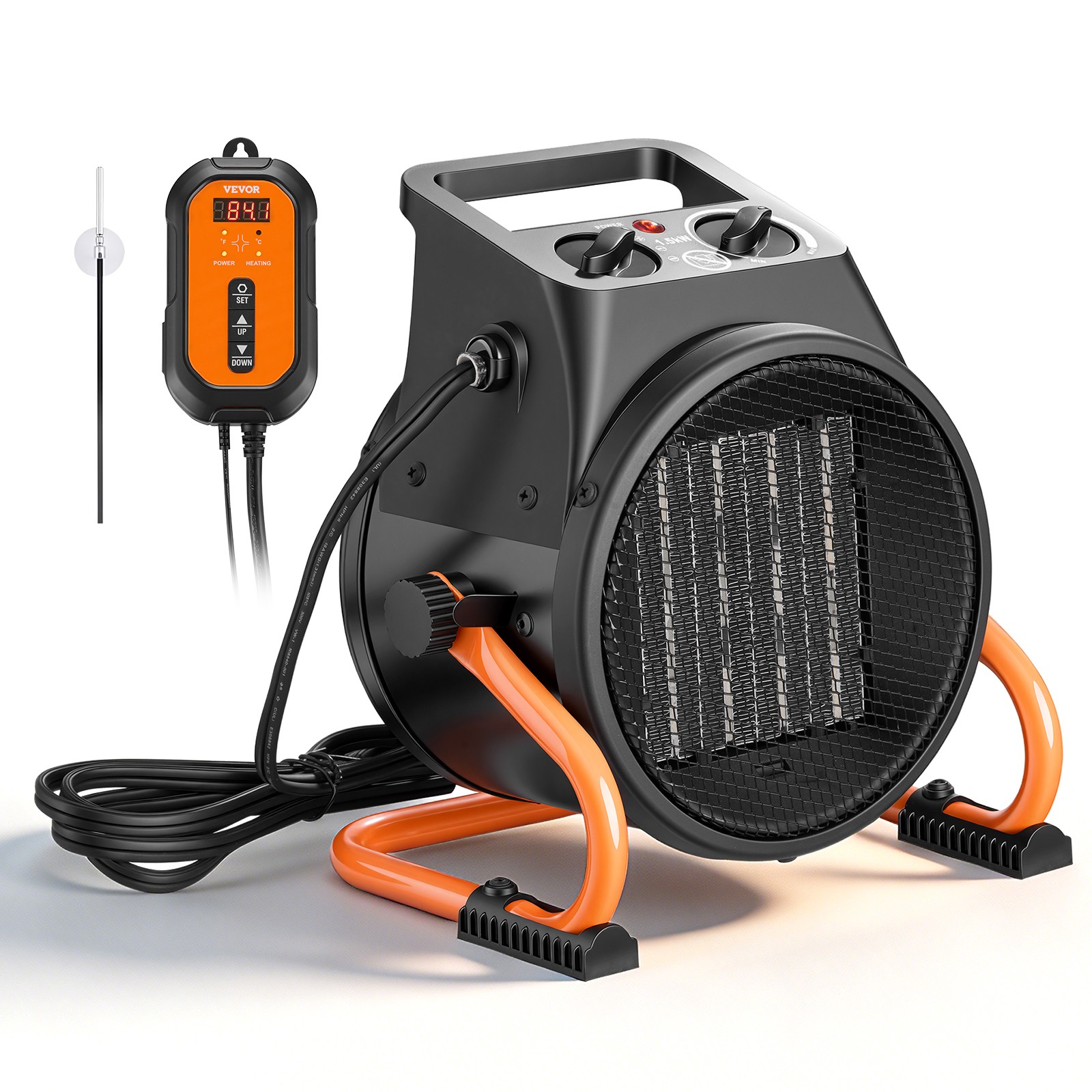 VEVOR Greenhouse Heater 1500W Electric PTC Space Heater w/ Thermostat Adjustable