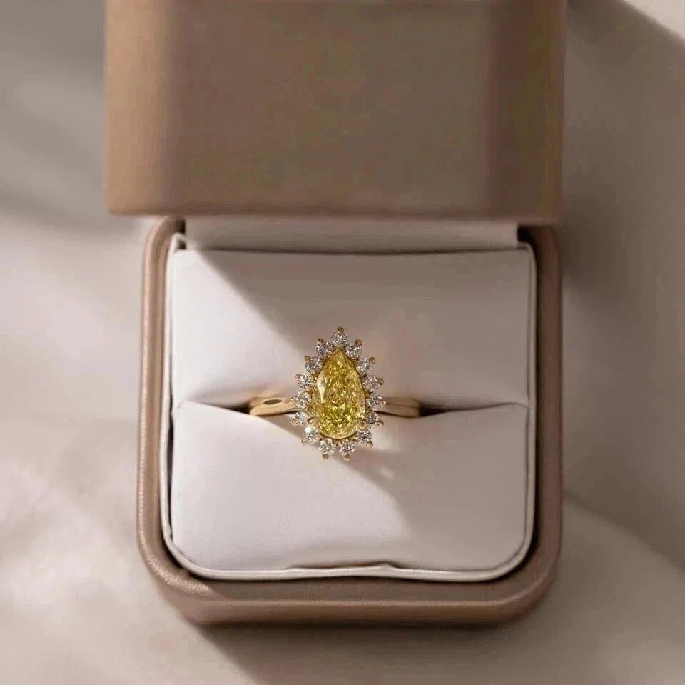 2.00 Ct Pear Cut Natural Citrine & Diamond Wedding Ring 14K Yellow Gold