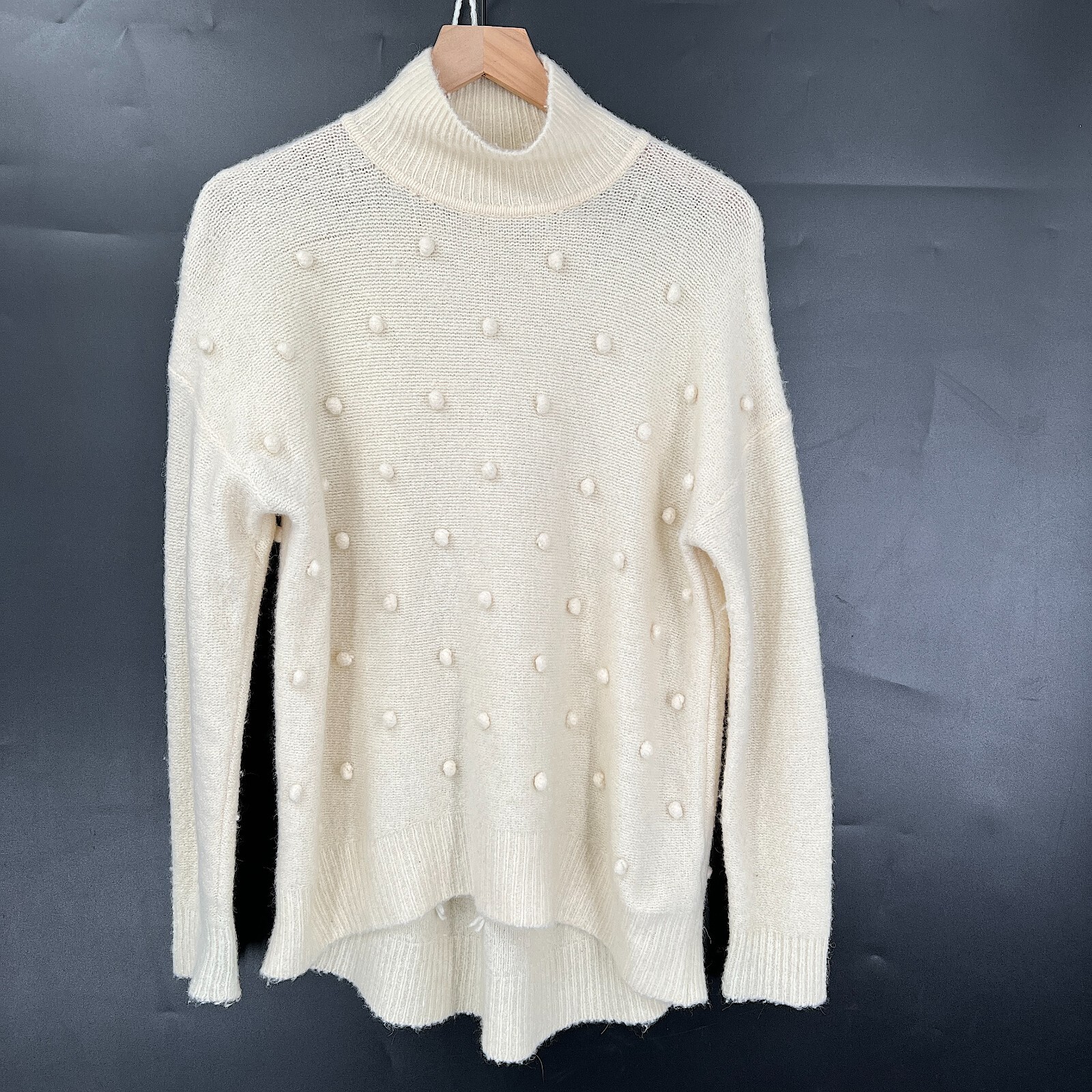 madewell snowglobe bobble pompom sweater turtleneck wool alpaca blend cozy M