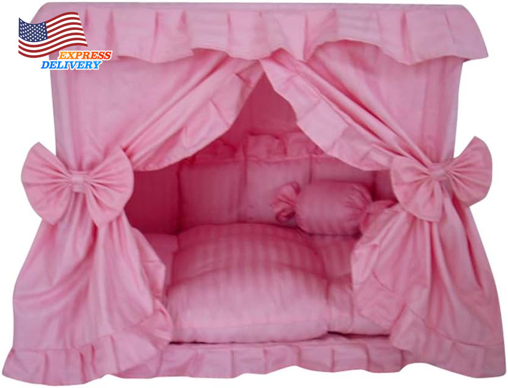 Princess Pink Pet Dog Handmade Bed House +1 Candy Pillow  USA