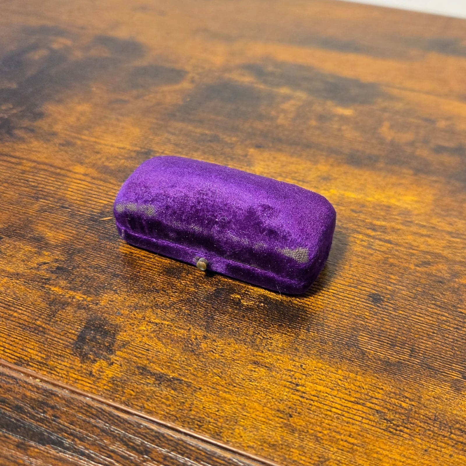 Antique Victorian Edwardian Purple Velvet Brooch Box Bar Pin Jewellery Case