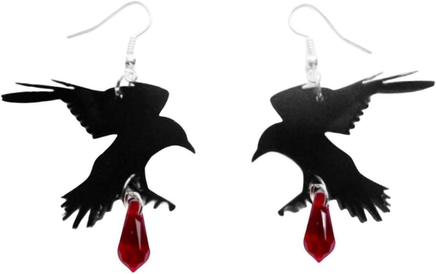 Gothic Raven Earrings Vintage Black Red Crystal Halloween