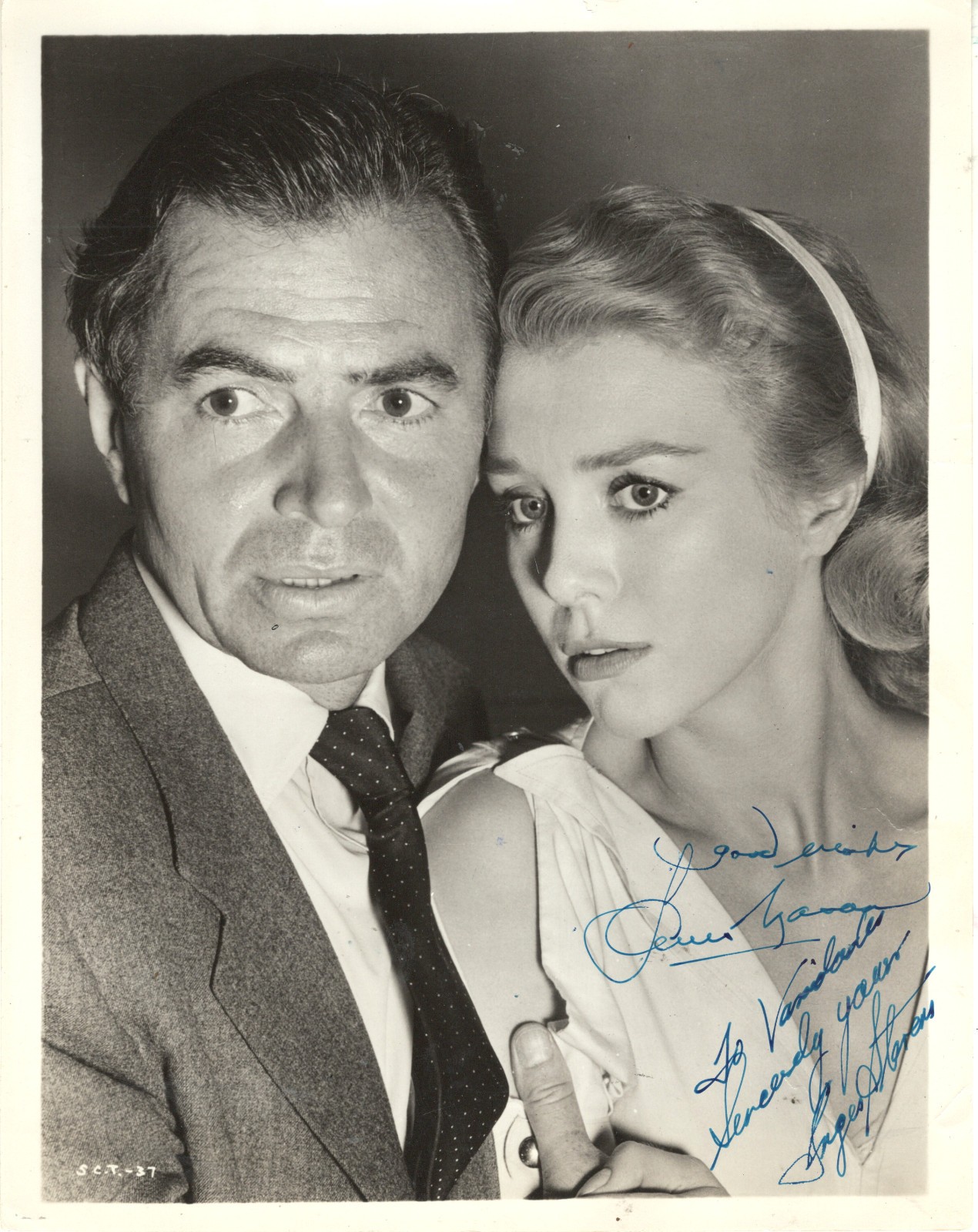 TRAGIC ACTRESS INGER STEVENS & ACTOR JAMES MASON, SIGNED VINTAGE STUDIO PHOTO.
