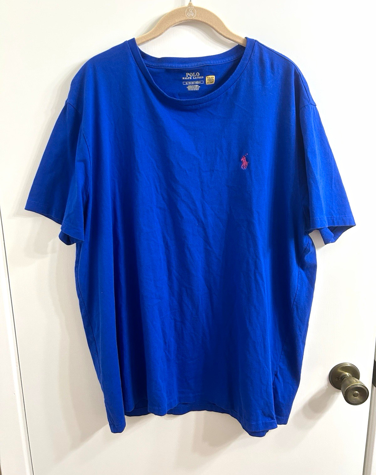 Polo Ralph Lauren Men\'s Blue Crew Neck Short Sleeve Solid T-Shirt XL Logo