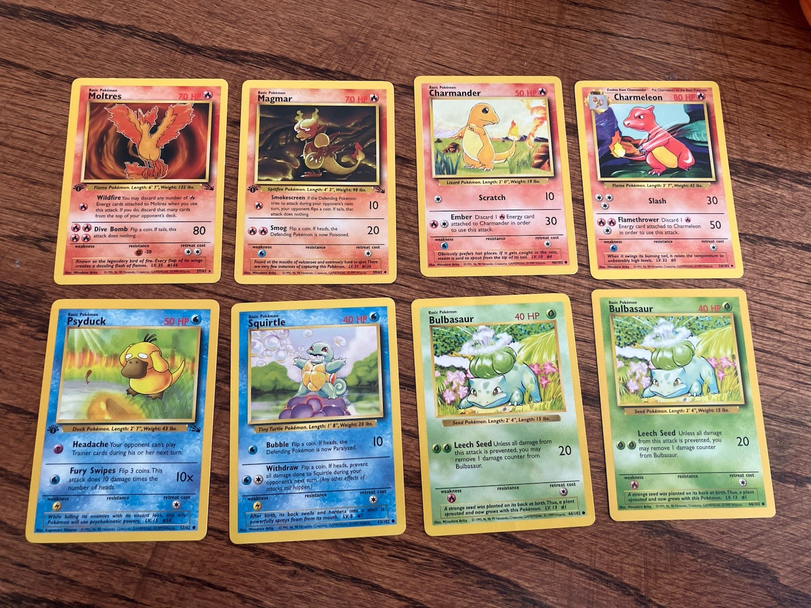 Pokémon Lot 1999 Vintage TCG Card Non Holo Bulbasaur Squirtle Moltres 1st Editio