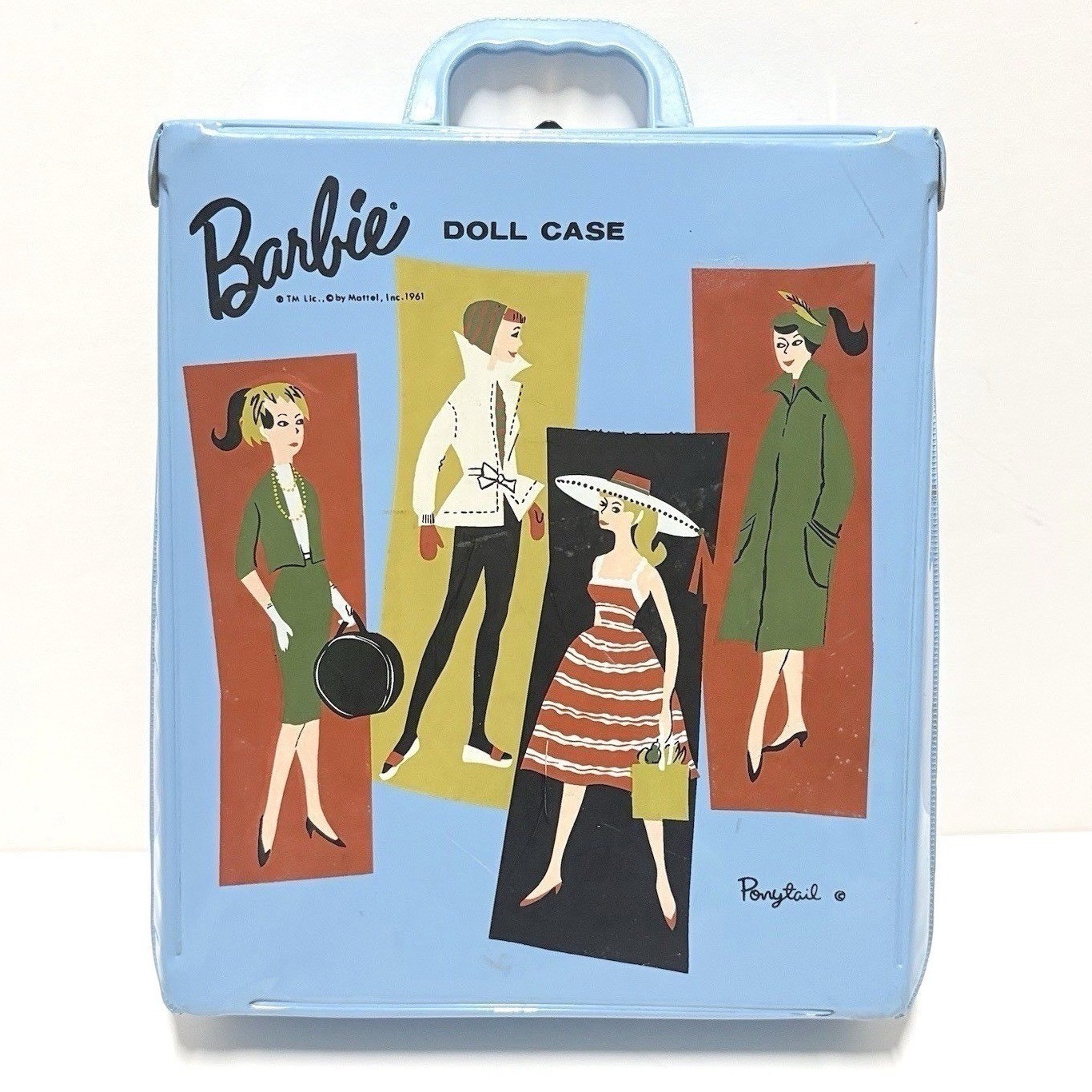 Vintage 1961 Barbie Ponytail Doll Case Mattel Blue Vinyl Fashion Illustrations