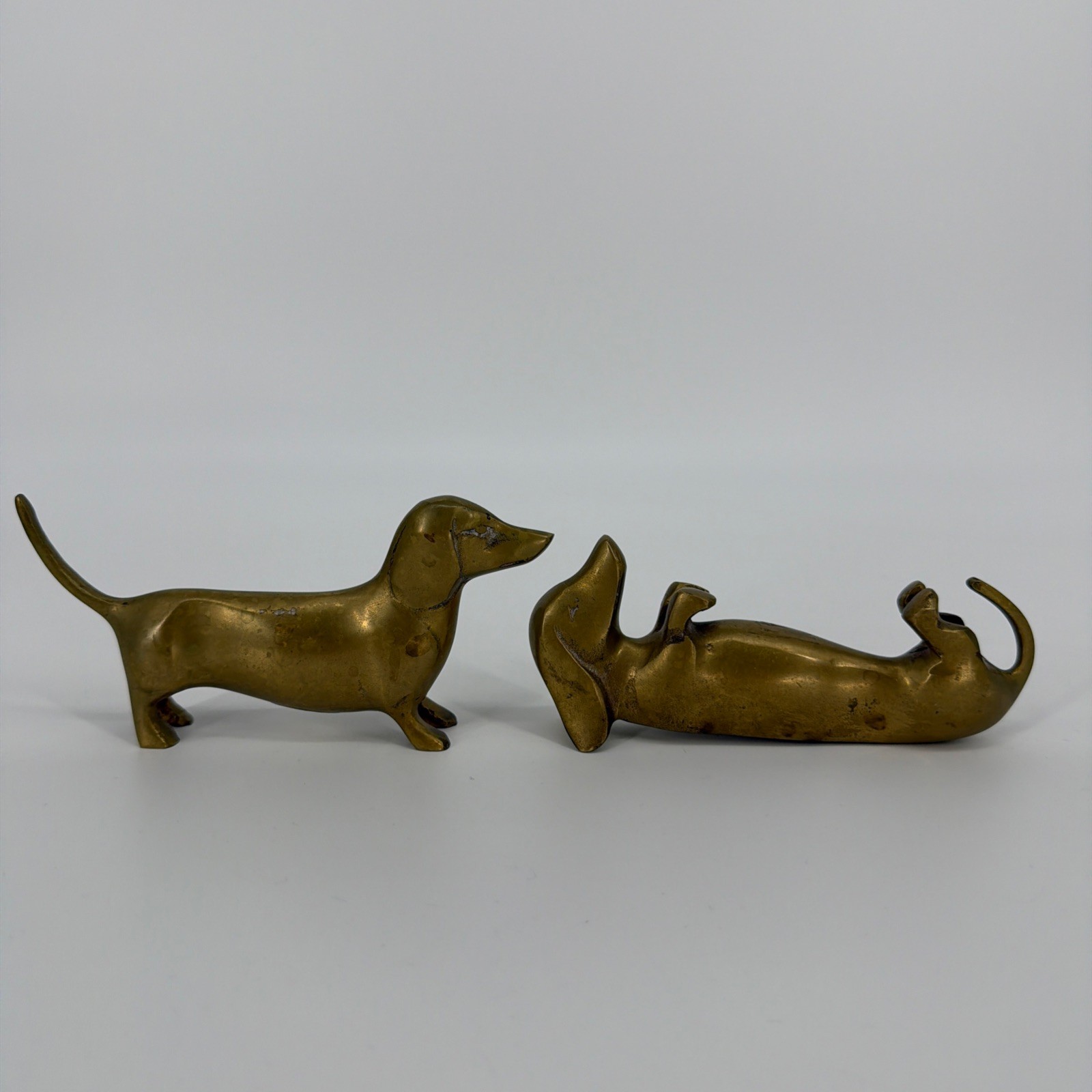 Vintage Solid Brass 6” Dachshund Dog Figurines Pair MCM Wiener Dog Sculpture Vintage Solid Brass 6” Dachshund Dog Figurines Pair MCM Wiener Dog Sculpture