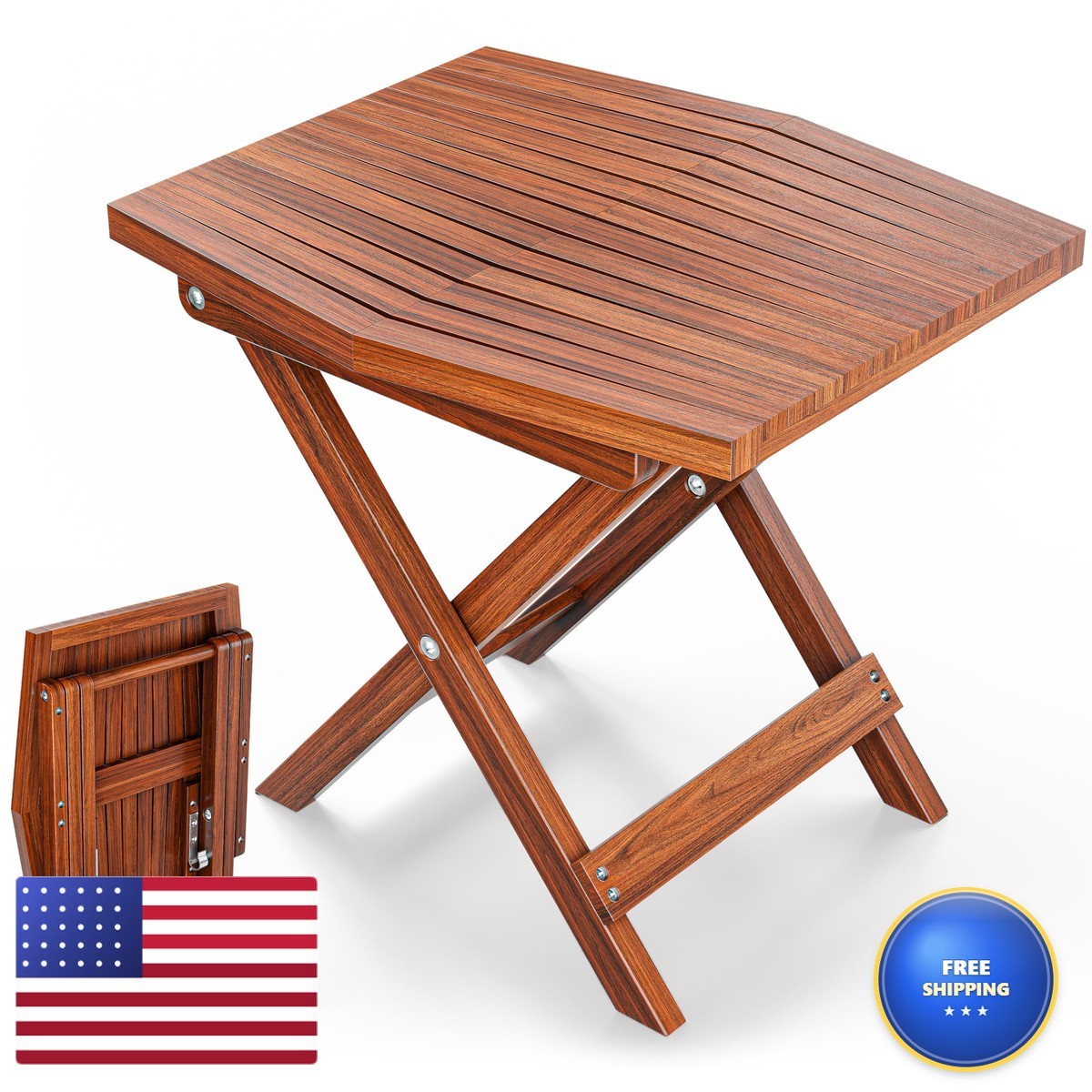 Melino Wooden Folding Outdoor Side Table 18X16X16 In Fsc - Chestnut 91-Xxx