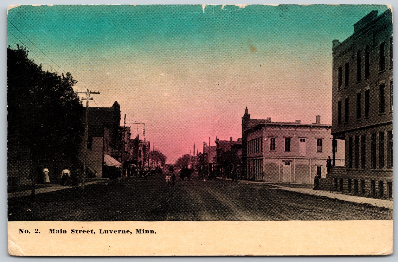 c1913 Main Street Luverne Minnesota ANTIQUE Postcard 3501