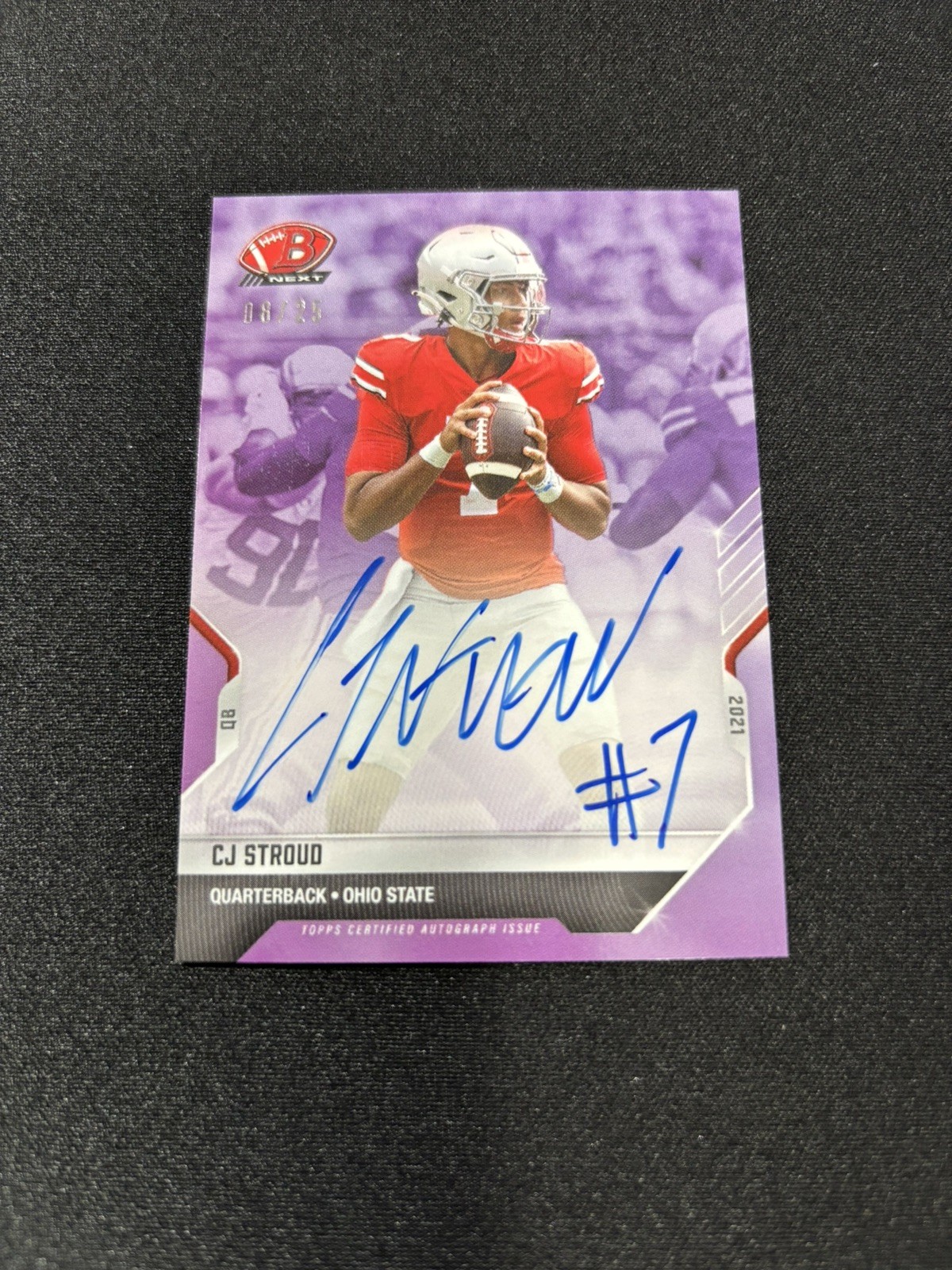 2021 Bowman Next C.J. Stroud #10C Purple On Card Auto #8/25 Ohio State-Texans
