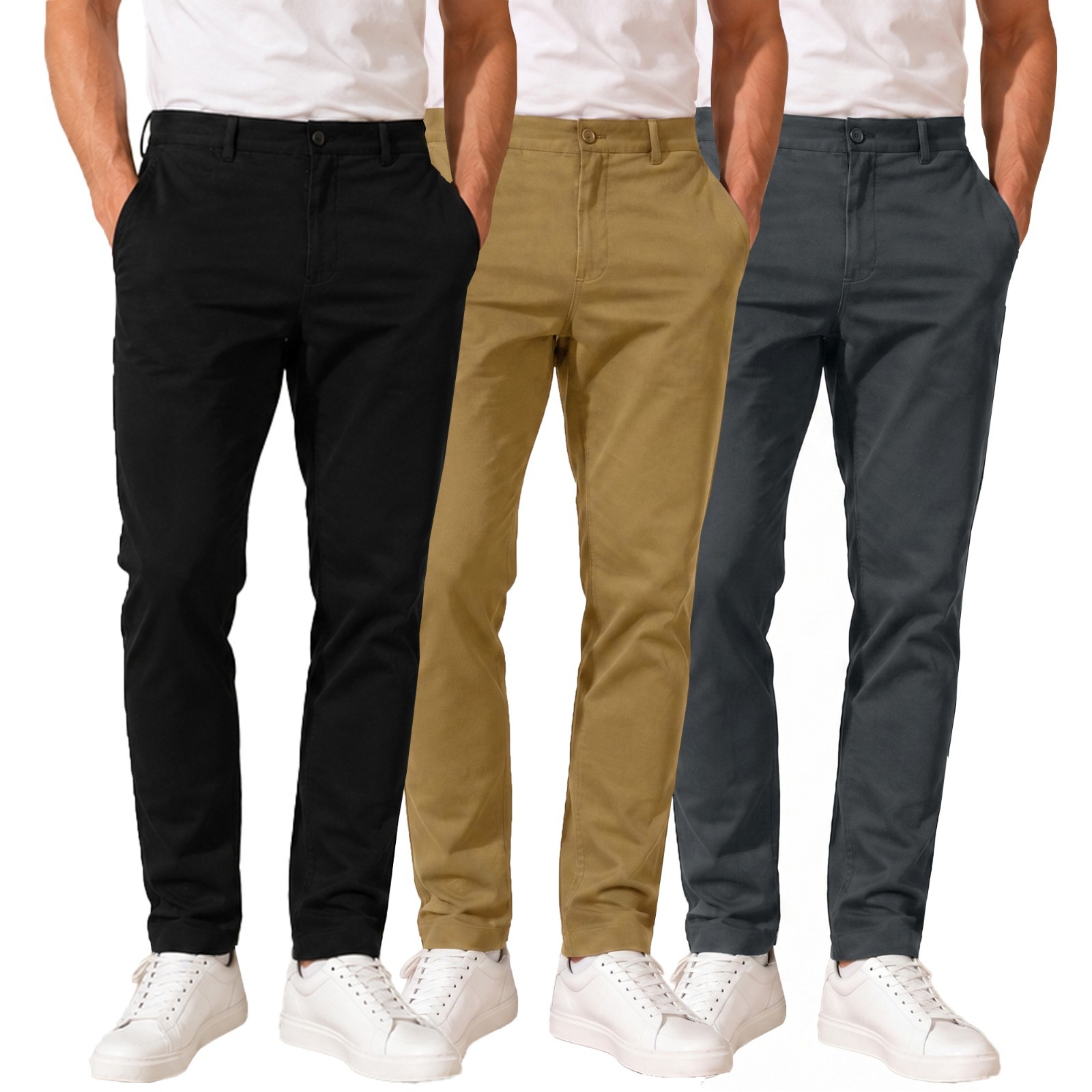 3-Pack Men\'s Stretch Slim Fit Chino Pants Casual Work Everyday Comfort (30 - 42)