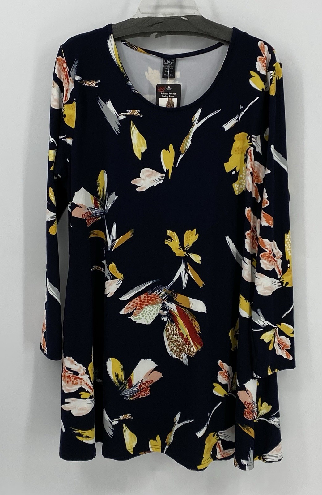 Lildy Casual Women’s Pocket Swing Tunic Women Size L/XL Floral NWT Navy
