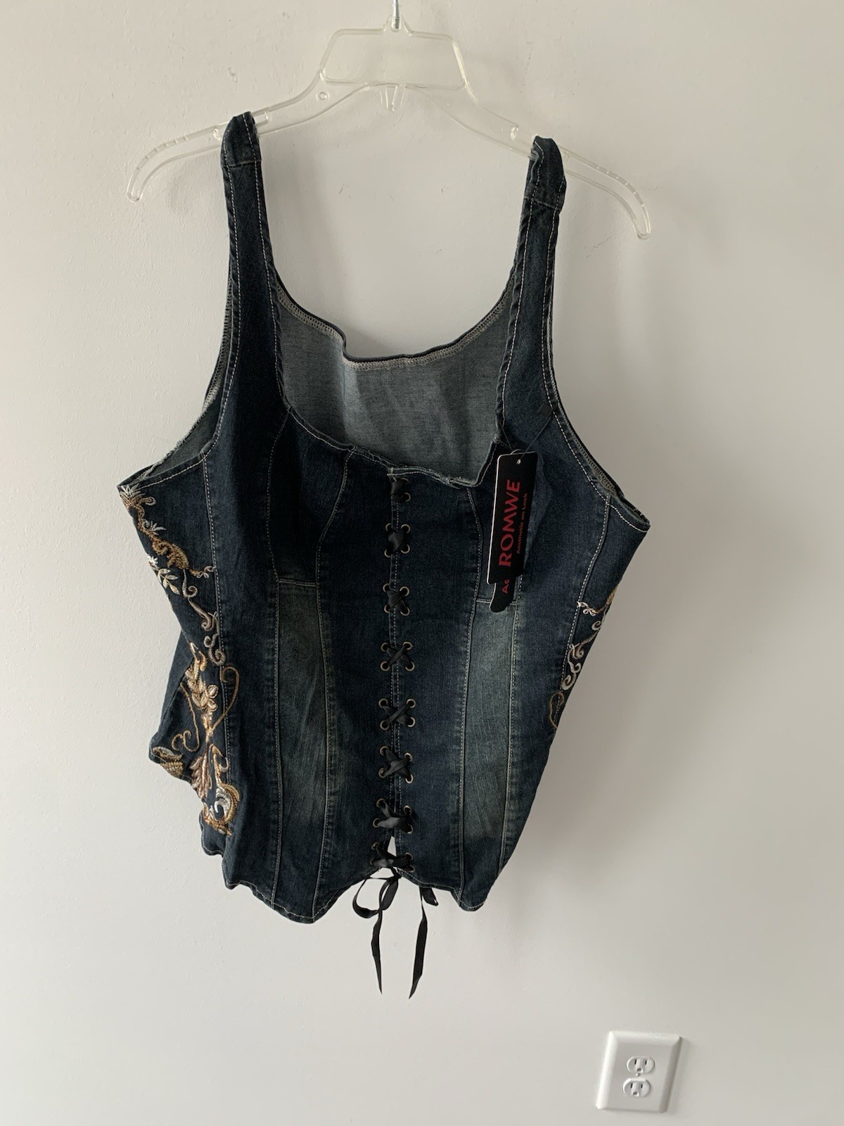 Romwe Corset Denim Embrodiered Top Vest Womens 3X. NWT