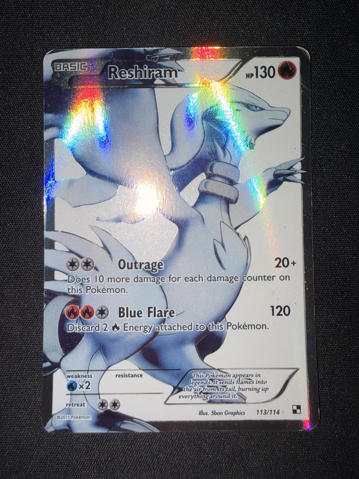Reshiram (113 Full Art) 113/114 Black & White Holo (small crease)