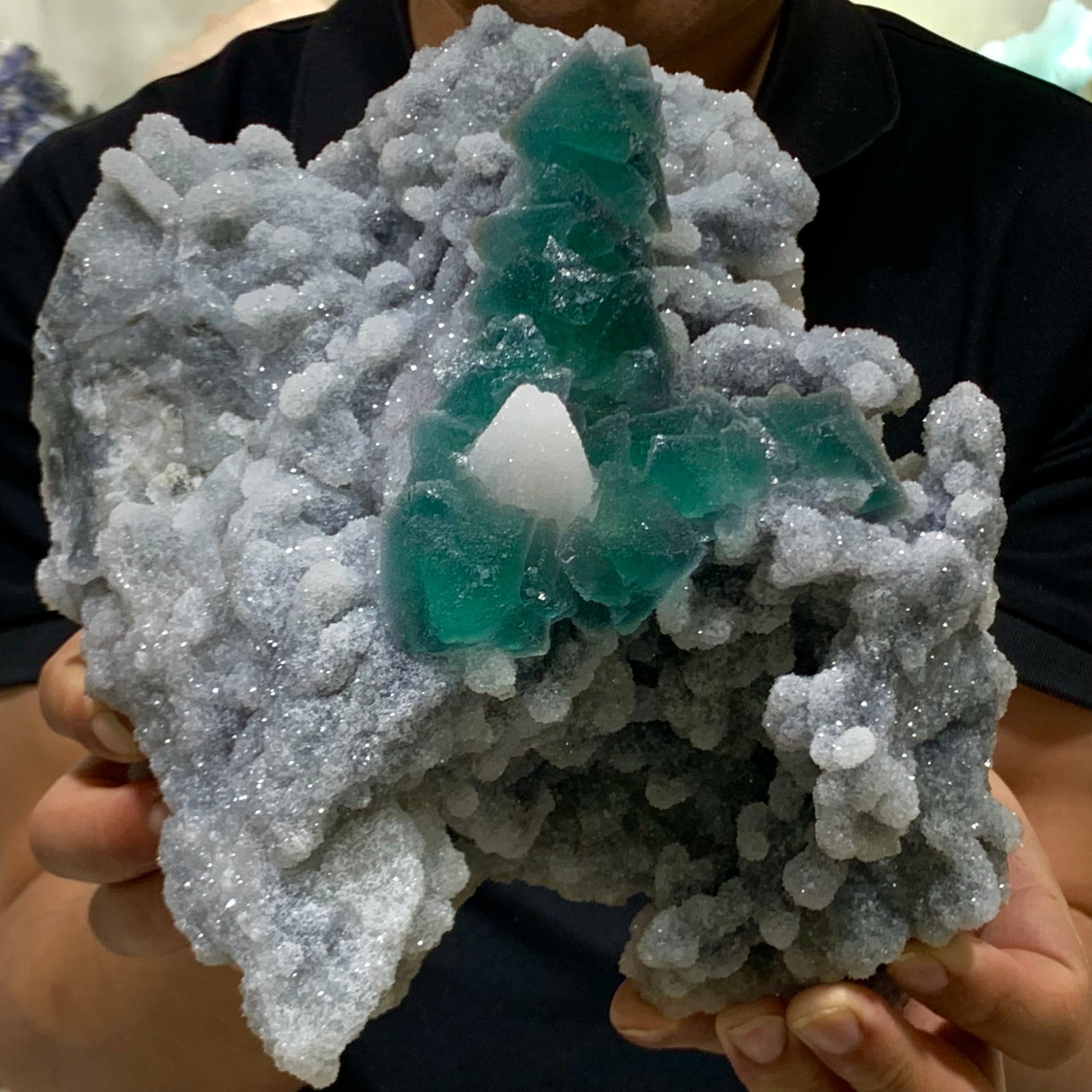 8.58LB Rare transparent GREEN cubic fluorite mineral crystal sample/China