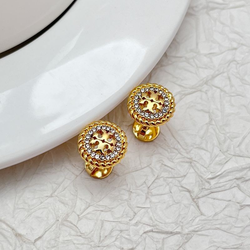 New Tory Burch Gold & Silver Circle Earrings with Jewelry Pouch 3.7g