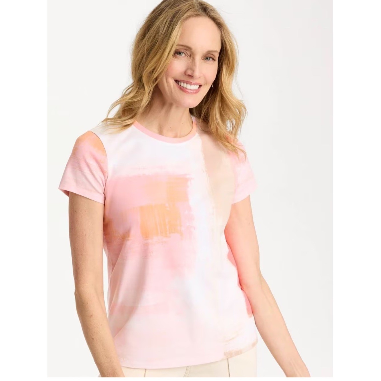 Chico\'s Cotton Stretch Watercolor Cap Sleeve Tee NWT Size 2 or L
