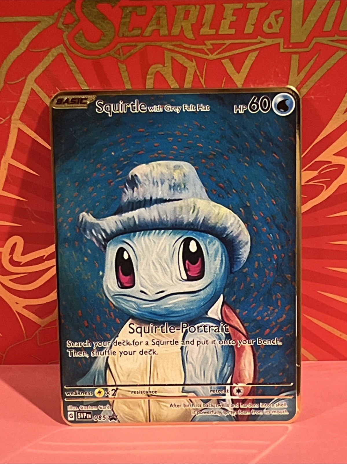 Pokemon Inspired Metal Card Squirtle With Grey Felt Hat For Gift / Display Pokemon Inspired Metal Card Squirtle With Grey Felt Hat For Gift / Display