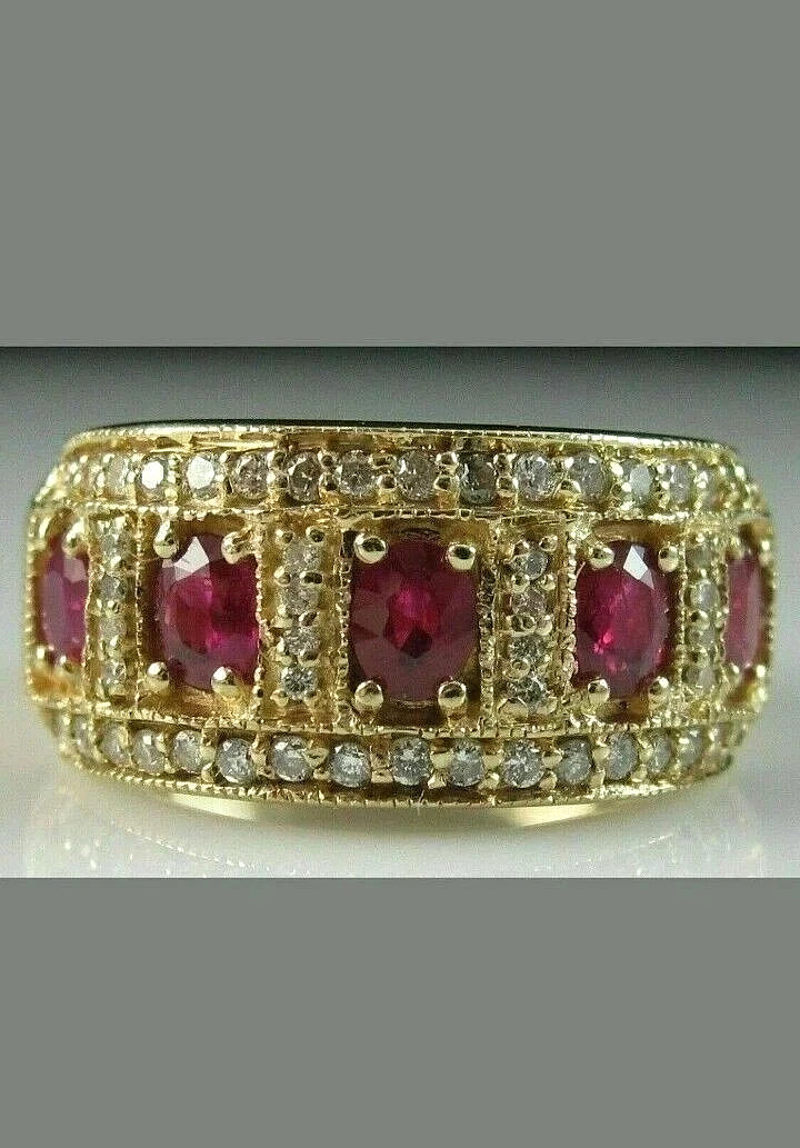 3.00 Ct Oval Cut Natural Red Ruby & Diamond Wedding Bridal Ring 14K Yellow Gold