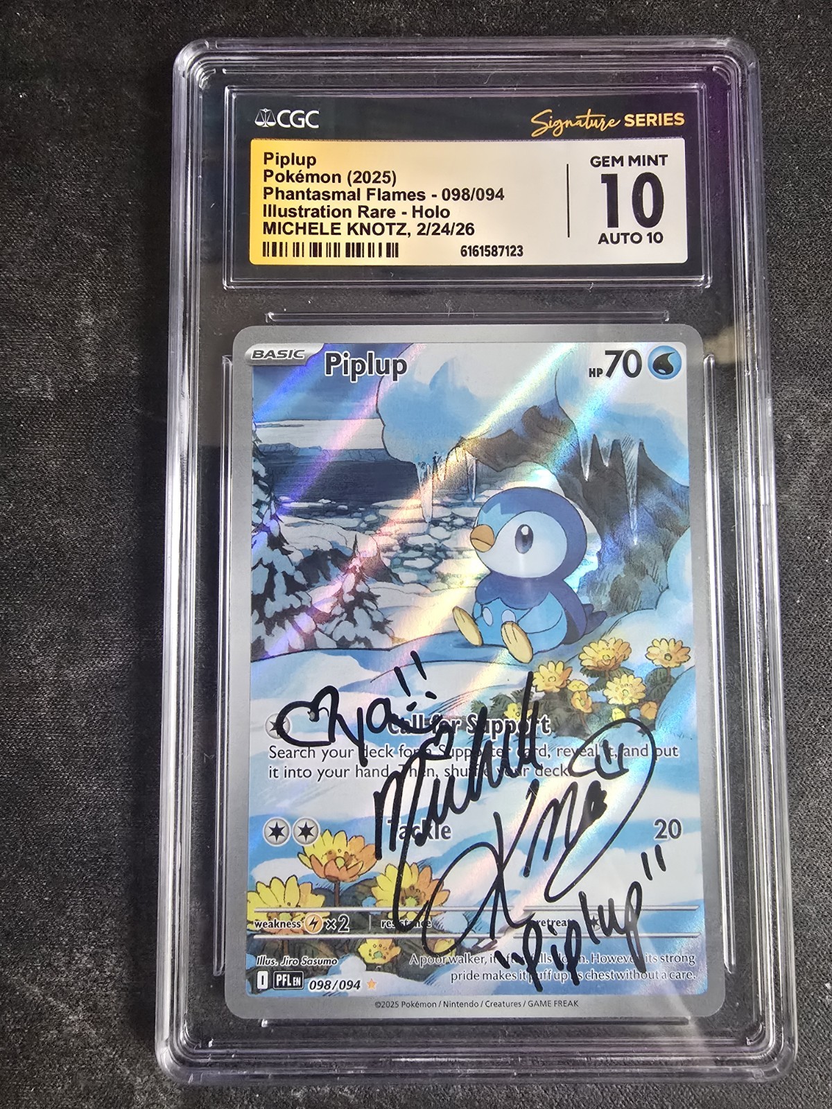 CGC Gem Mint 10 Auto 10 Michele Knotz Signed Piplup 098/094 Phantasmal Flames IR CGC Gem Mint 10 Auto 10 Michele Knotz Signed Piplup 098/094 Phantasmal Flames IR