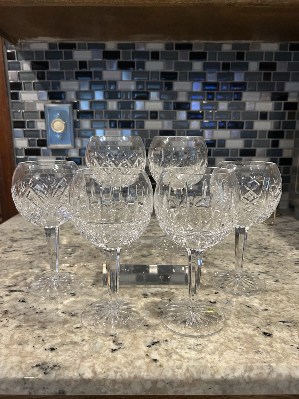 Set of 6 Waterford crystal Balloon Wine Glasses 6 different patterns  7 1/8\