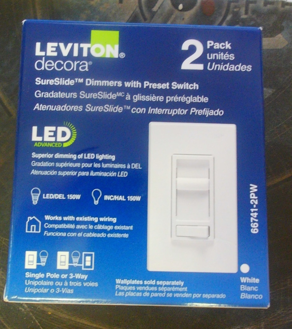 NEW LEVITON DECORA 66741 SURESLIDE 3 WAY DIMMER W/PRESET SWITCH WHITE 2 PACK