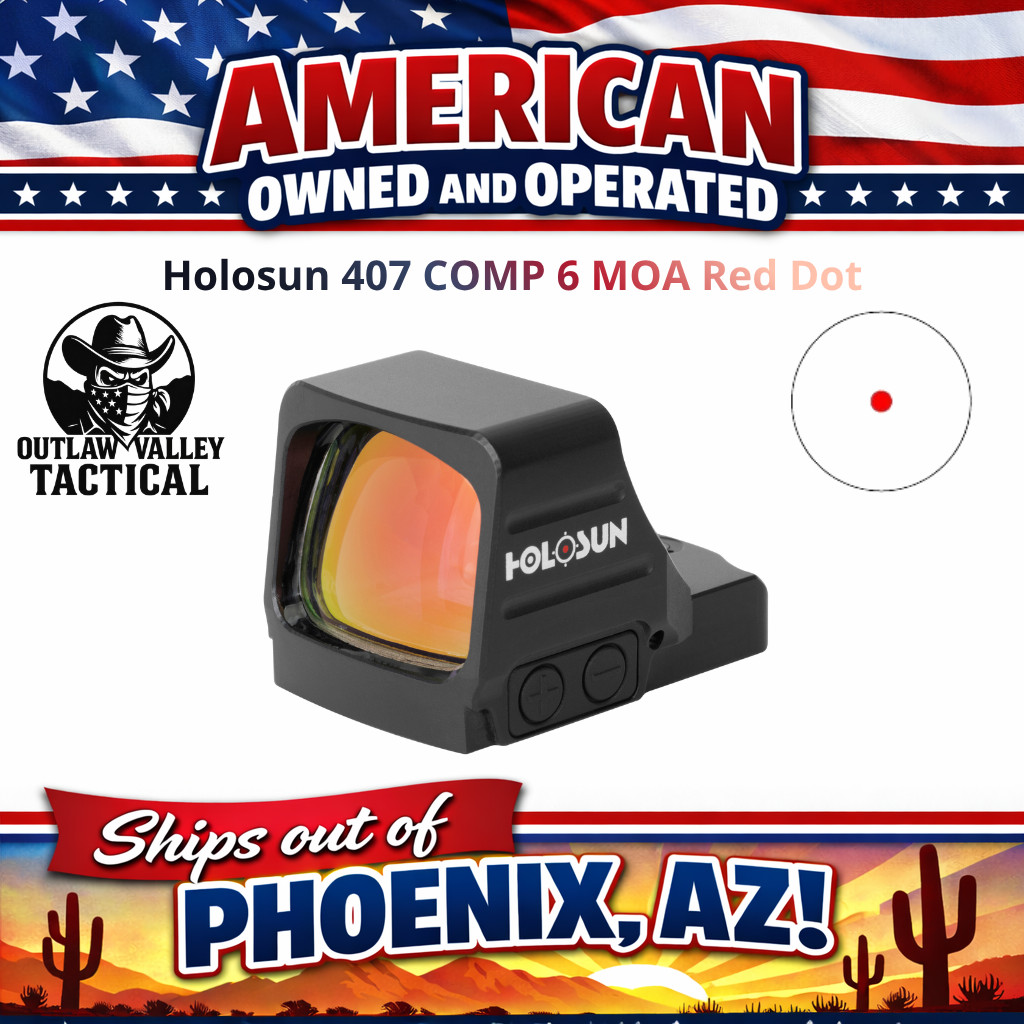 Holosun 407 COMP, 6 MOA RED Dot, Open Pistol Sight, HS407COMP-RD-6