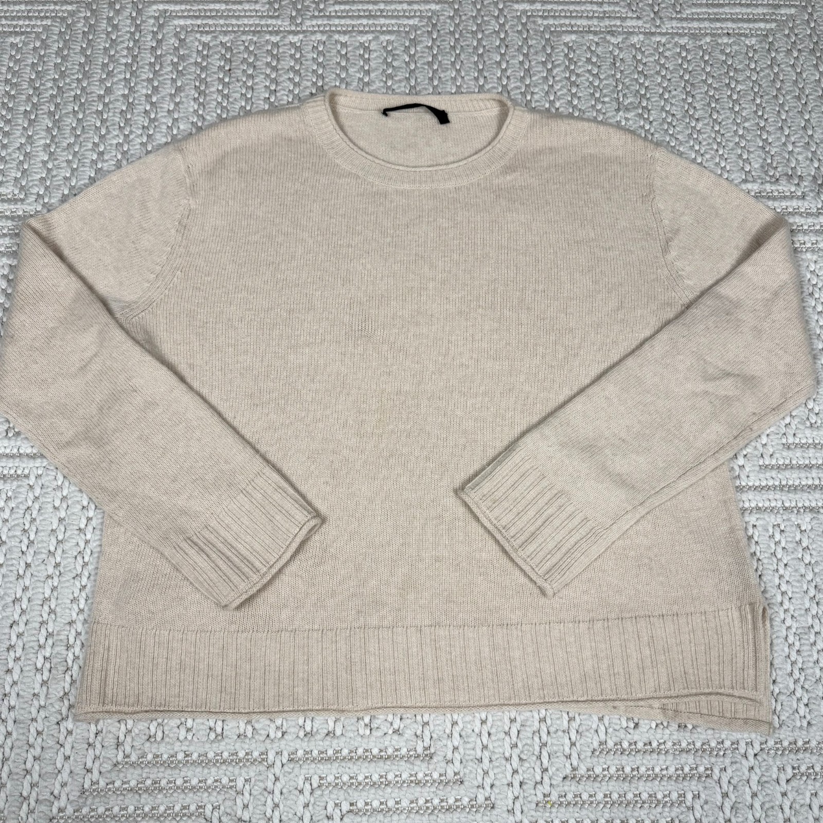 Jenni Kayne Womens Wool Cashmere Everyday Crewneck Sweater Beige Size Medium