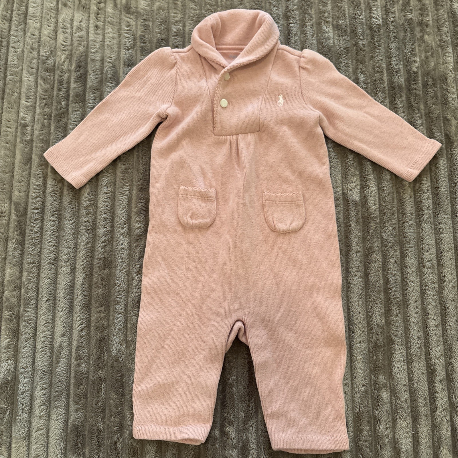 Polo Ralph Lauren Pink Rib Shawl Collar Coverall Size 6 Months NWOT