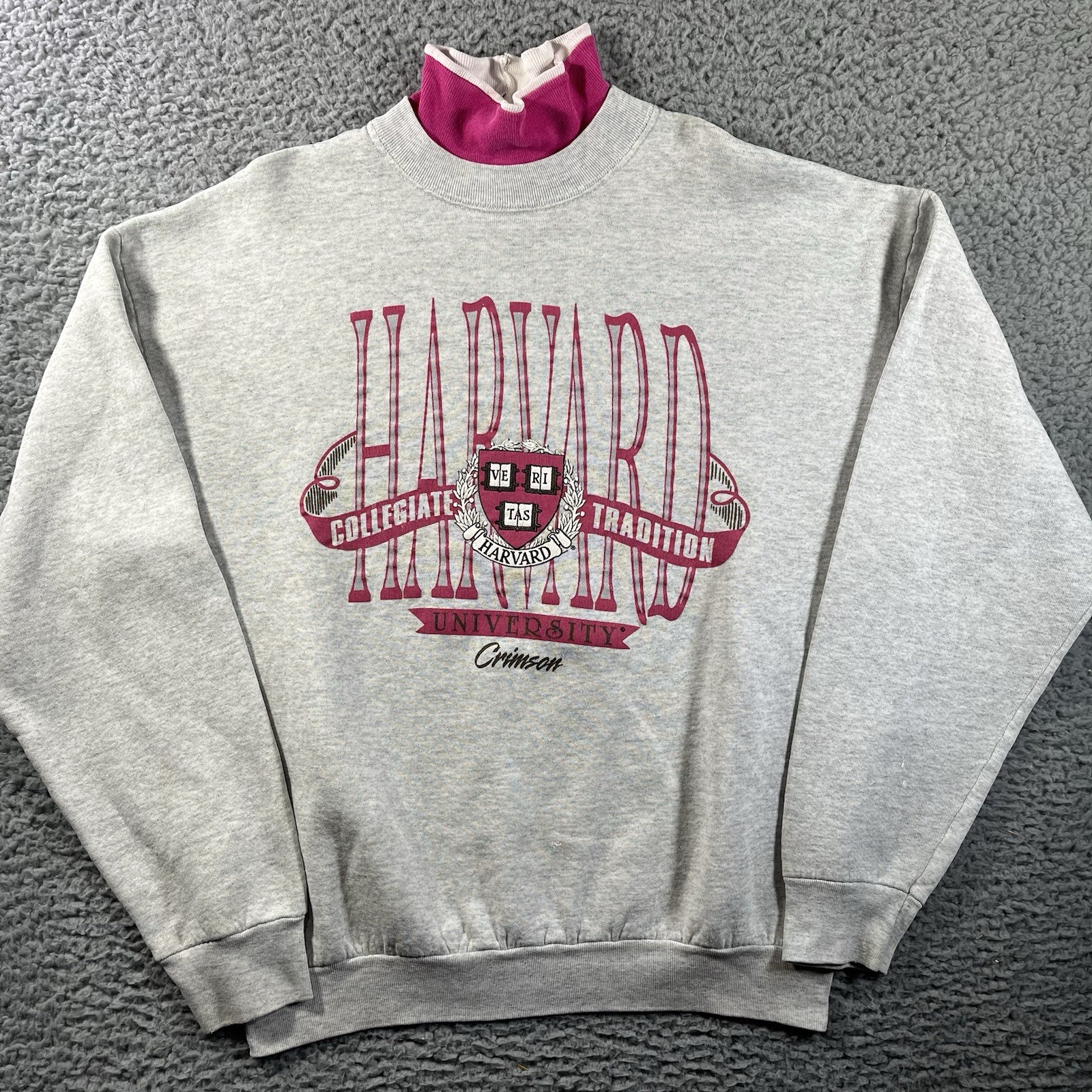 Vintage 90s Harvard University Crimson Sweatshirt Mock Neck One Size USA Made Vintage 90s Harvard University Crimson Sweatshirt Mock Neck One Size USA Made