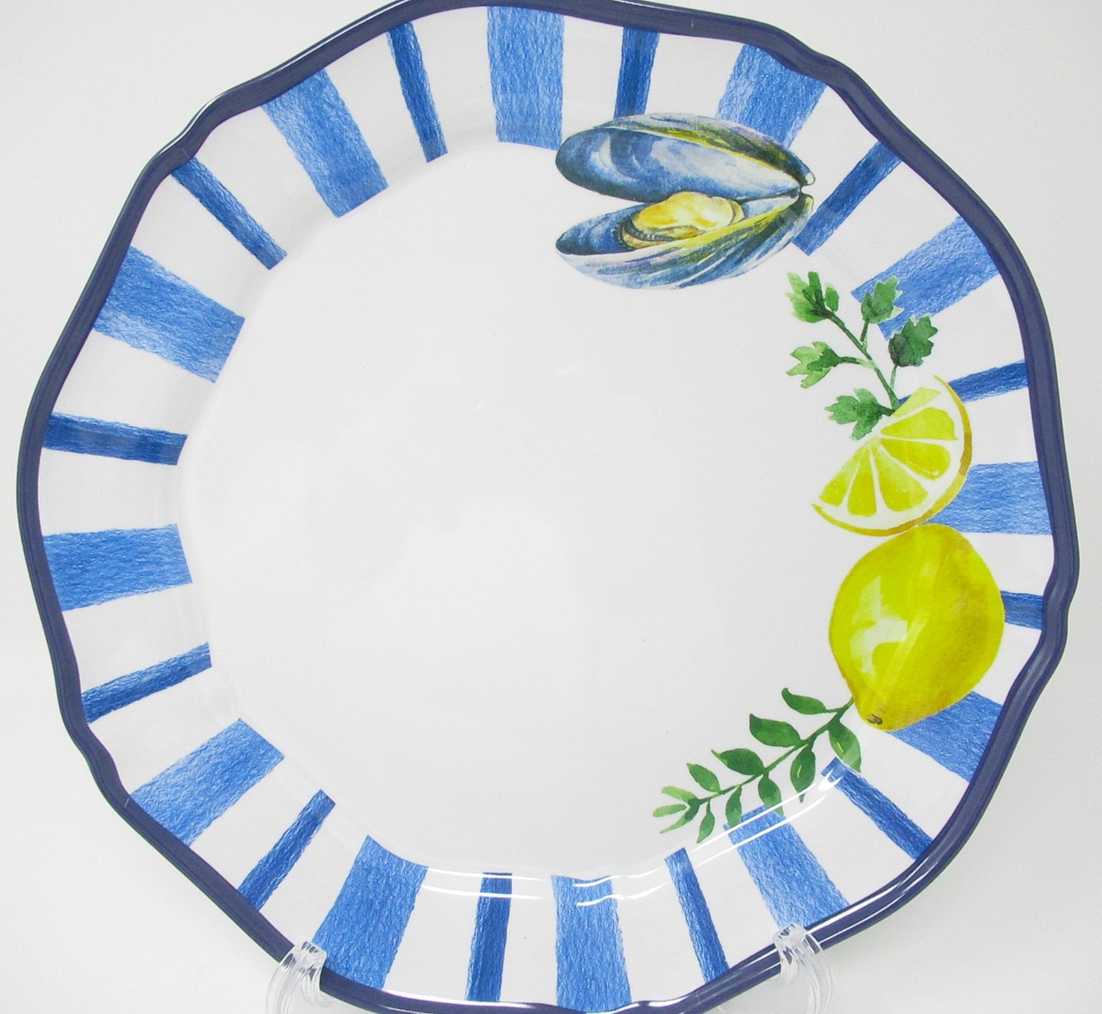 Dinner Plate 4pc Set Lemons on white blue scallop edge 10\ Dinner Plate 4pc Set Lemons on white blue scallop edge 10\